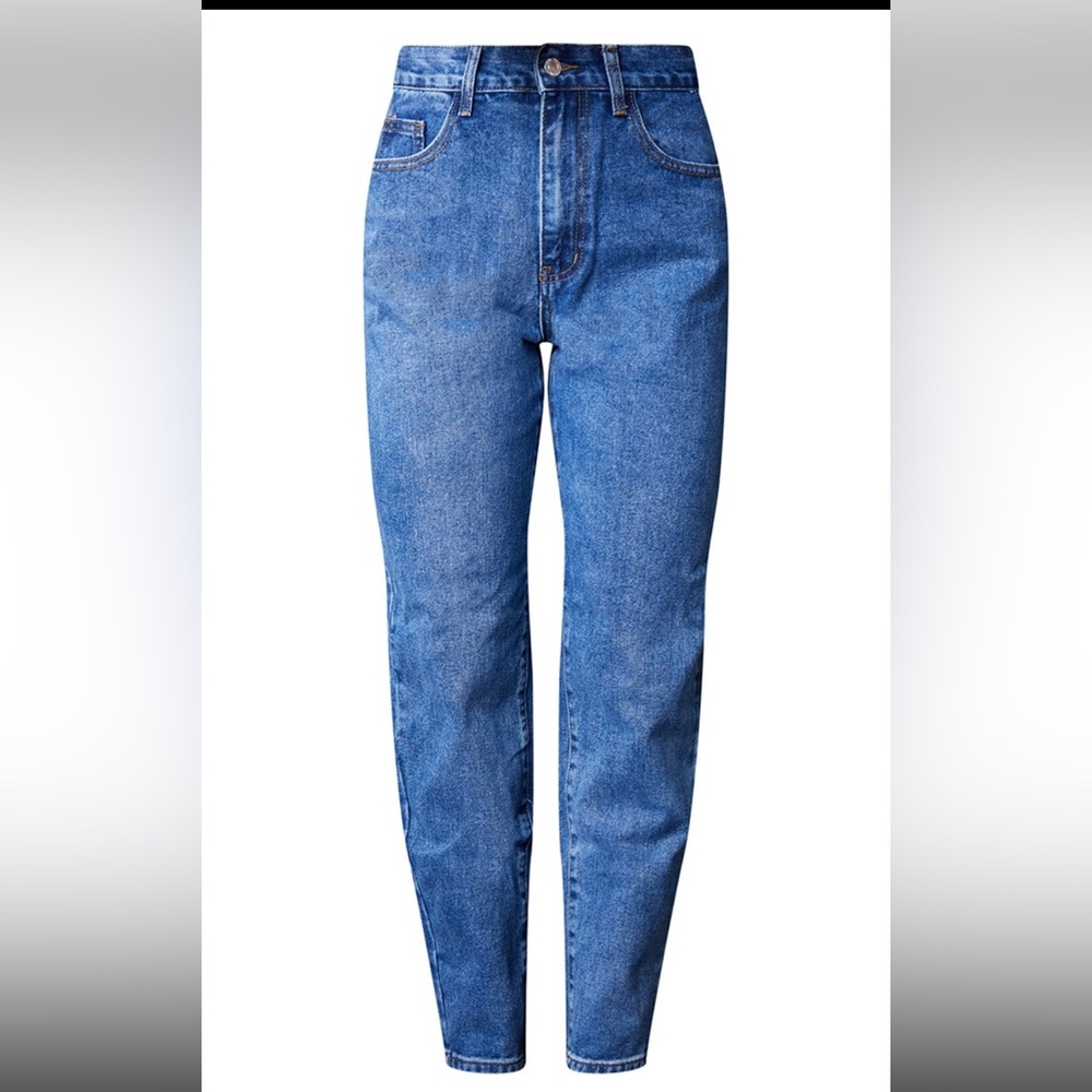 New With Tags PRETTYLITTLETHING L30 Mid Blue Wash Mom Jeans Size 6